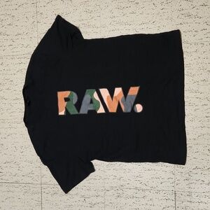 G-Star Raw Black Camo Spellout Logo Crewneck T-Shirt